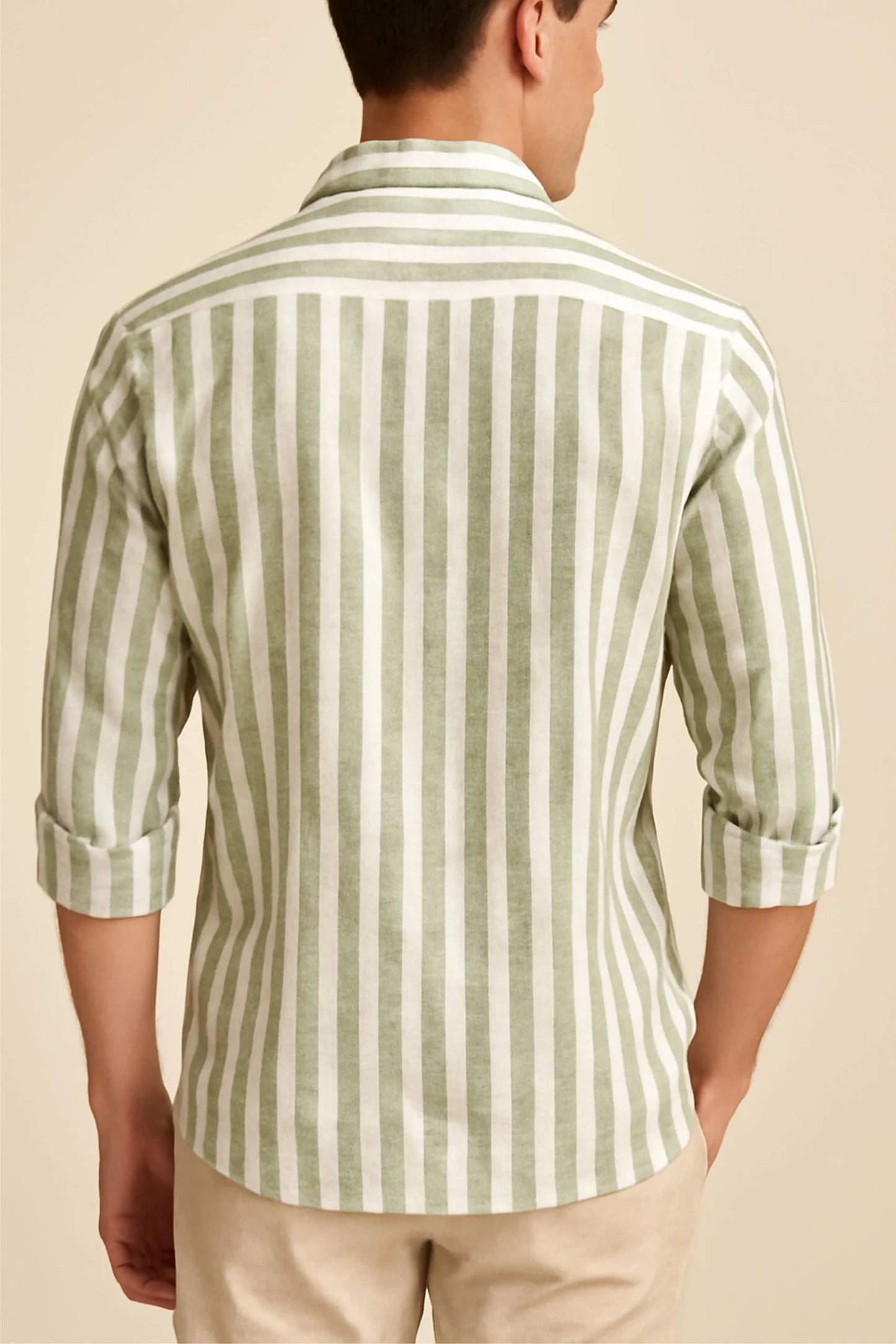 LINEN STRIPPED SHIRT | OLIVE / WHITE