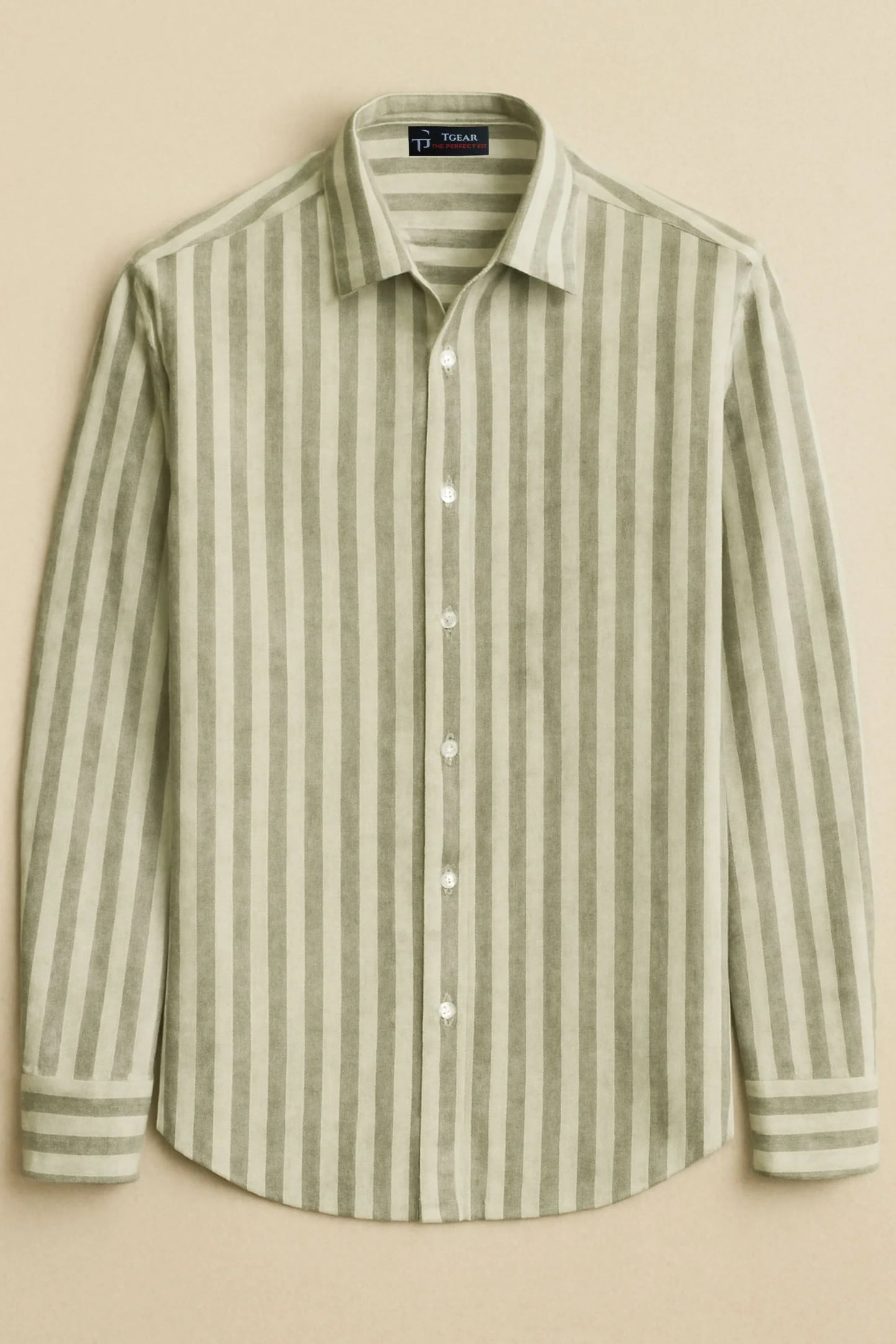 LINEN STRIPPED SHIRT | OLIVE / WHITE