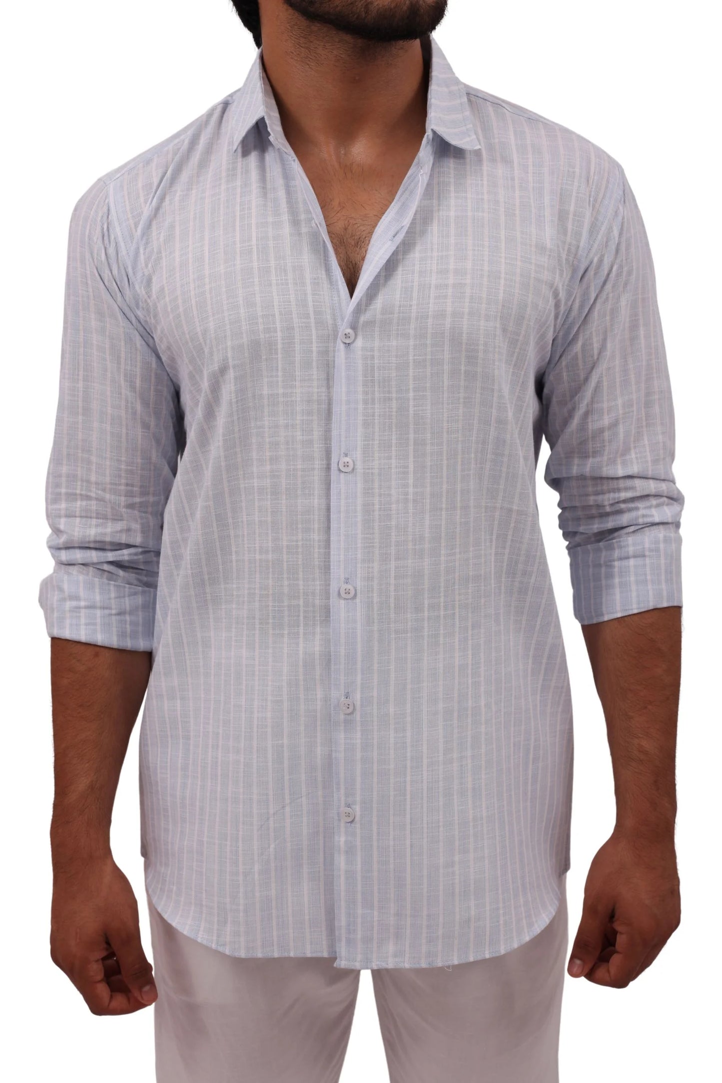 LINEN STRIPPED SHIRT | POWDER BLUE/WHITE