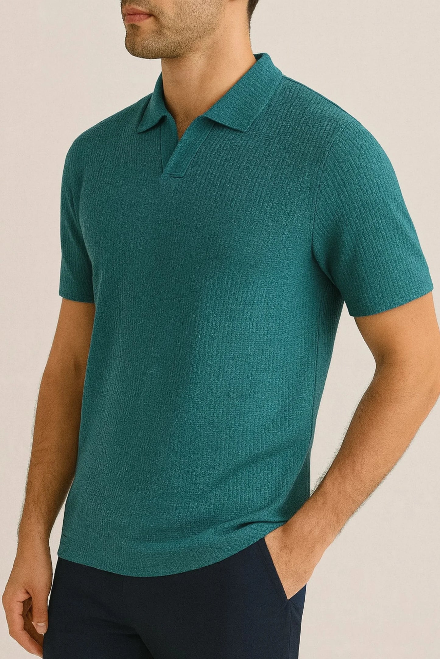 WAFFLE KNIT POLO | SEA GREEN