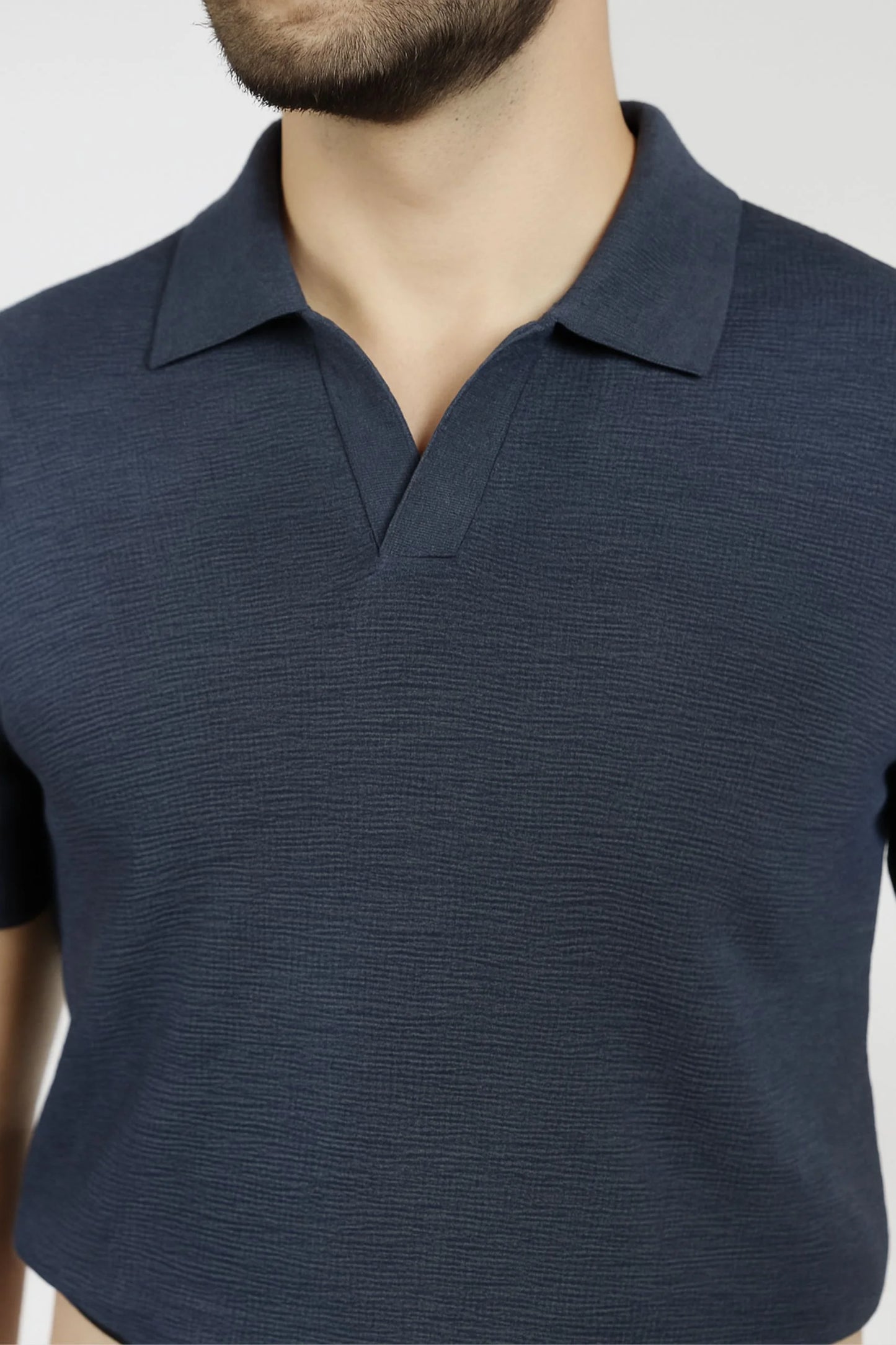 WAFFLE KNIT POLO | CHARCOAL