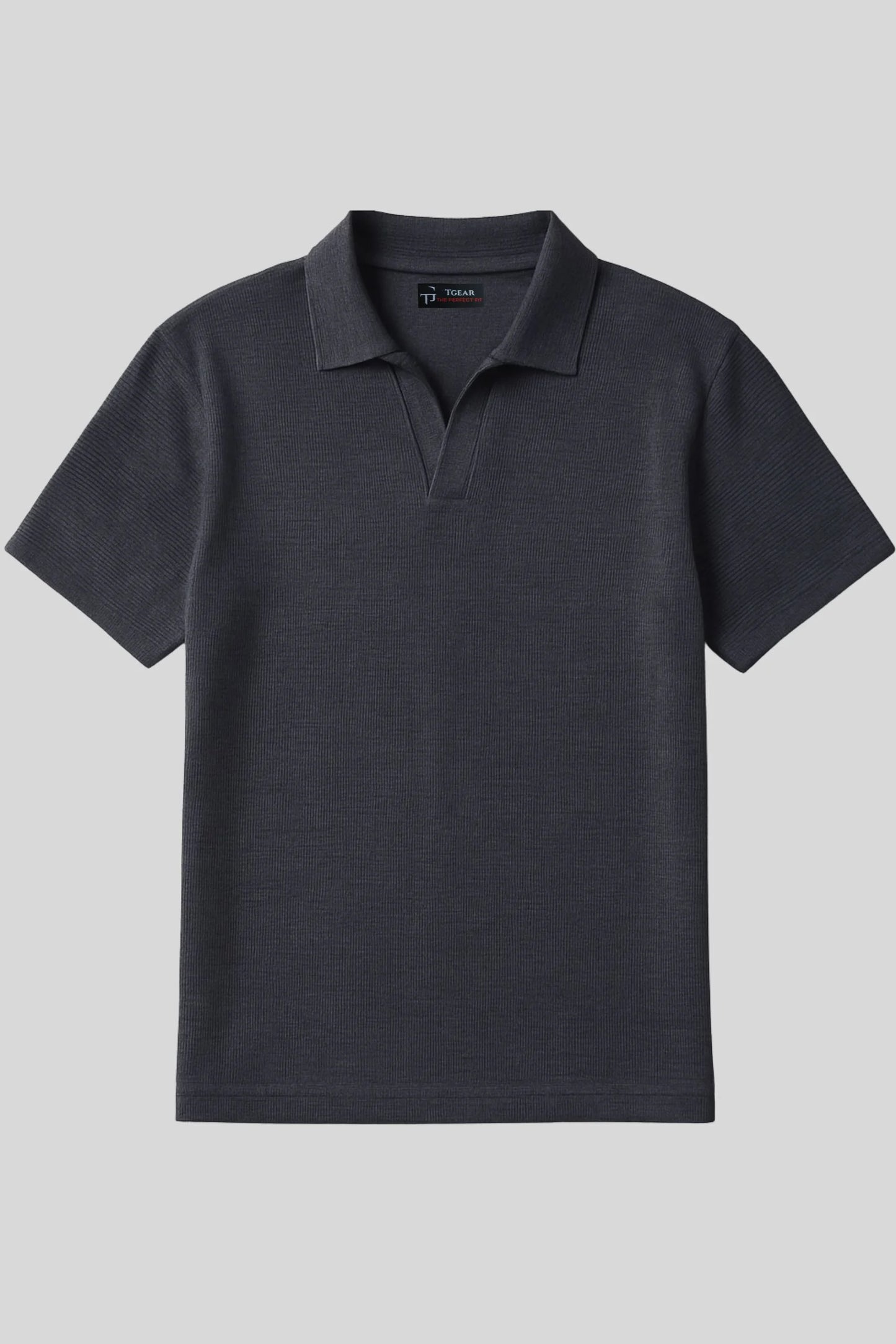 WAFFLE KNIT POLO | CHARCOAL