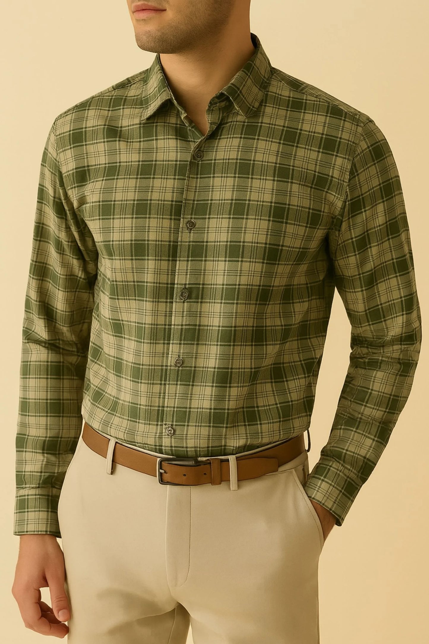 CHECKERED SHIRT | OLIVE GREEN