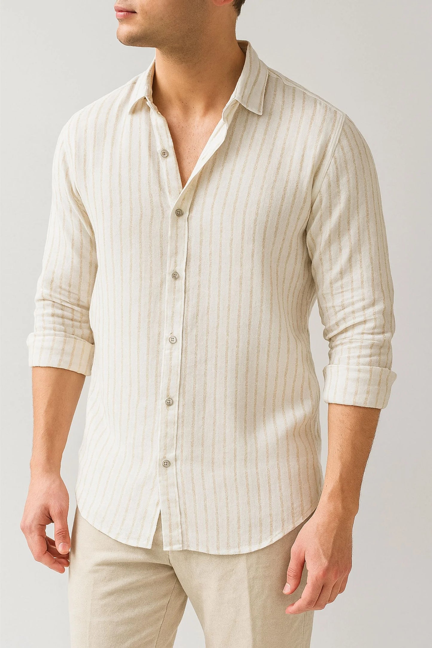 LINEN STRIPED SHIRT | BEIGE/WHITE