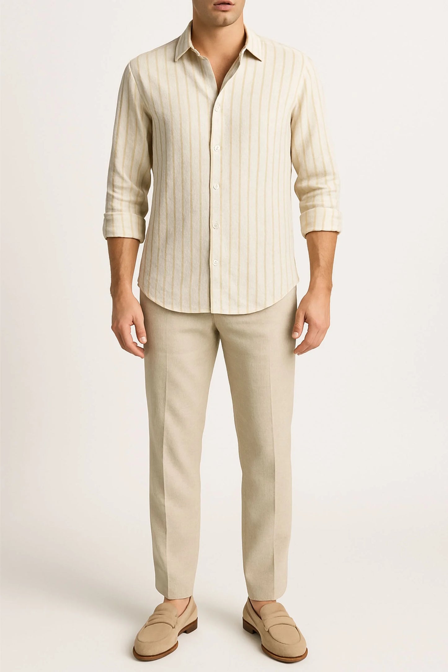 LINEN STRIPED SHIRT | BEIGE/WHITE