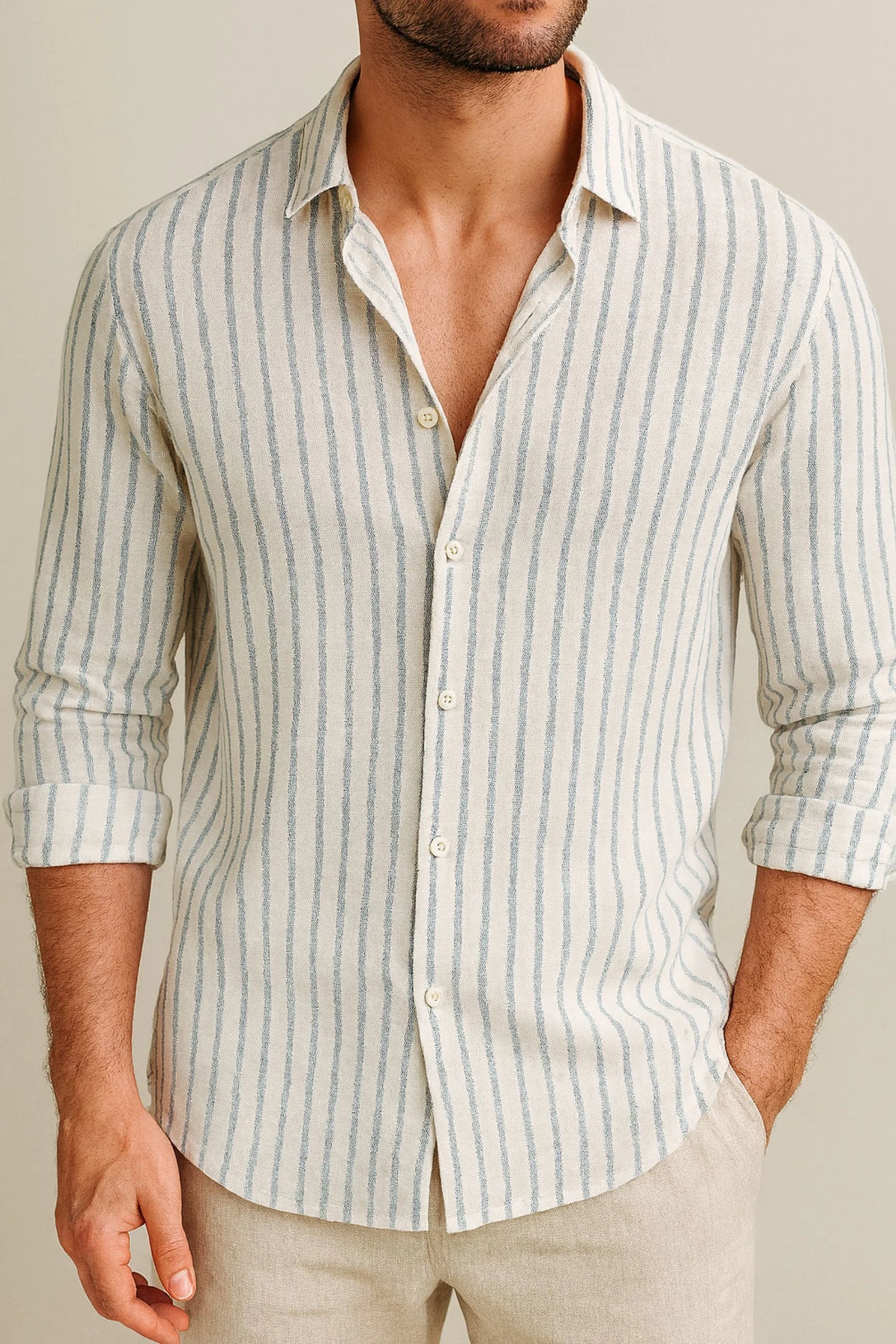 LINEN STRIPED SHIRT | BLUE/WHITE