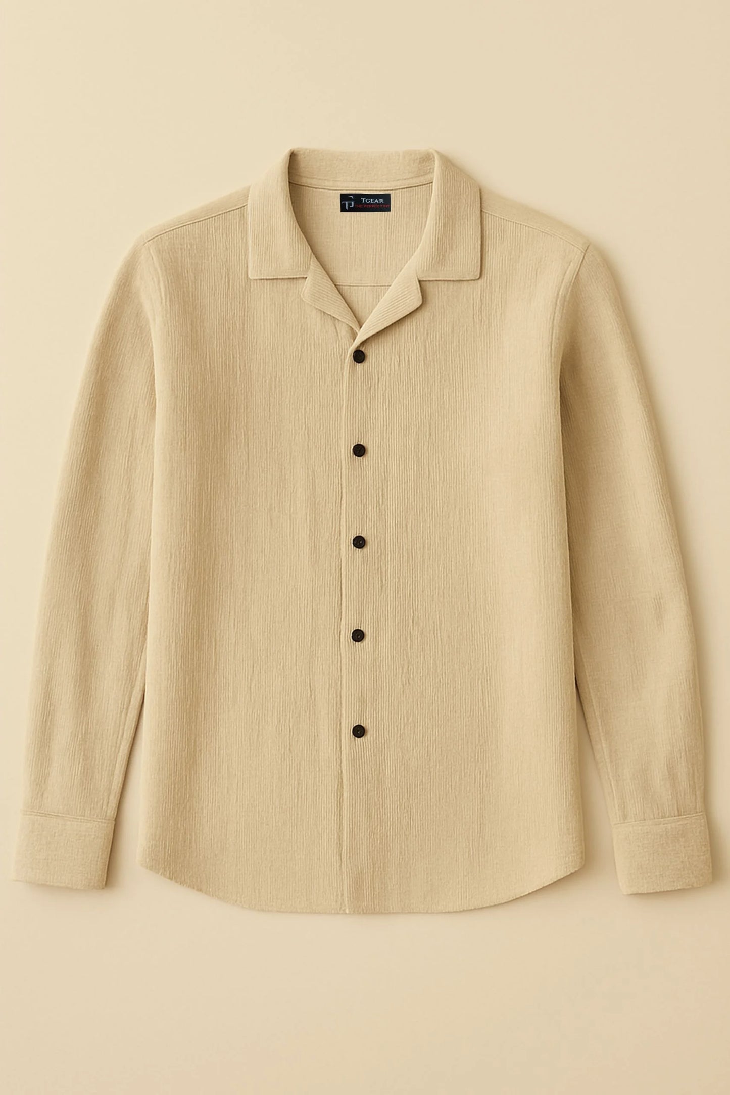 CRINKLE CUBAN COLLAR SHIRT | BEIGE