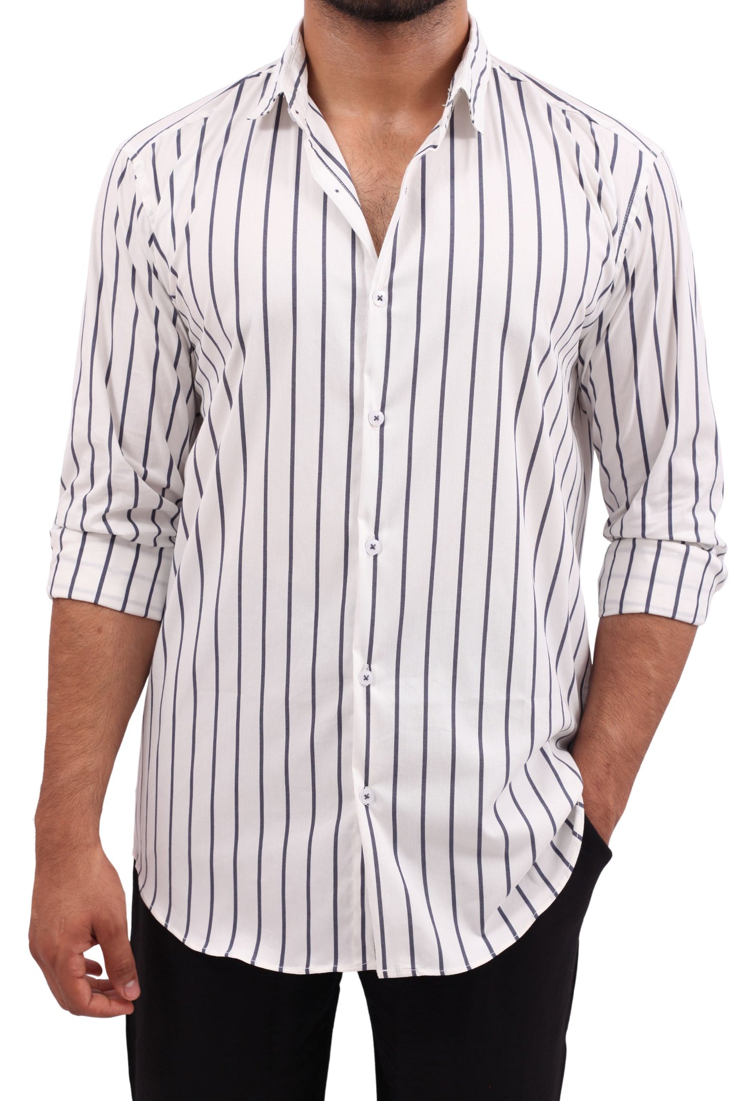 STRIPED SHIRT | WHITE / CHARCOAL