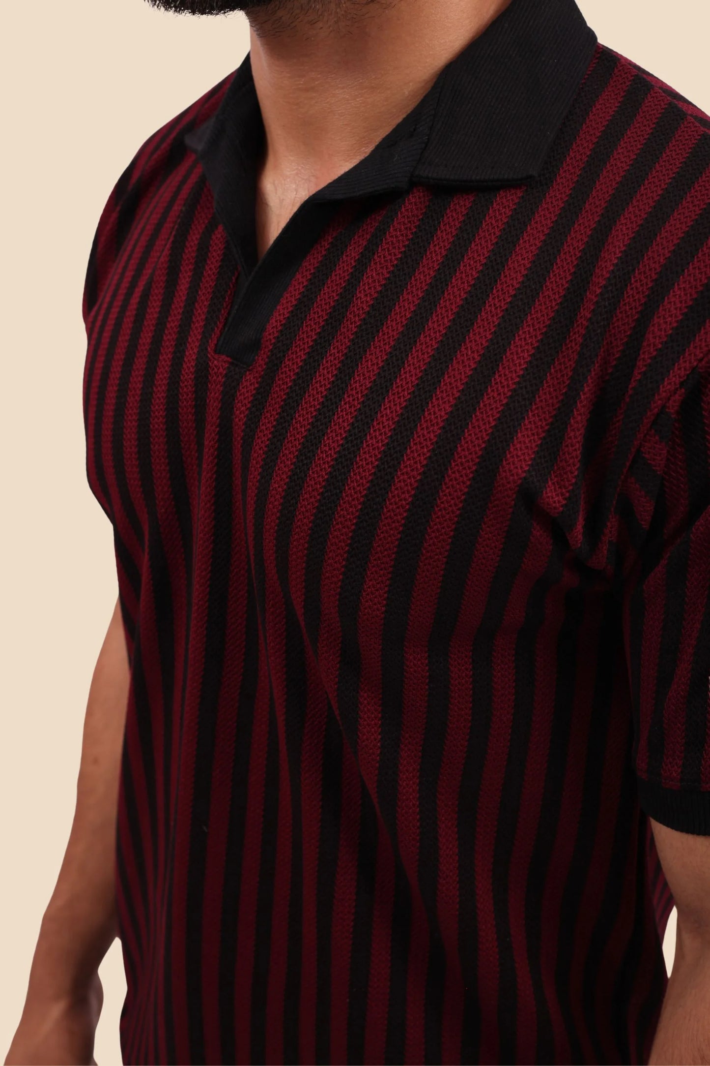 KNITTED POLO | MAROON / BLACK