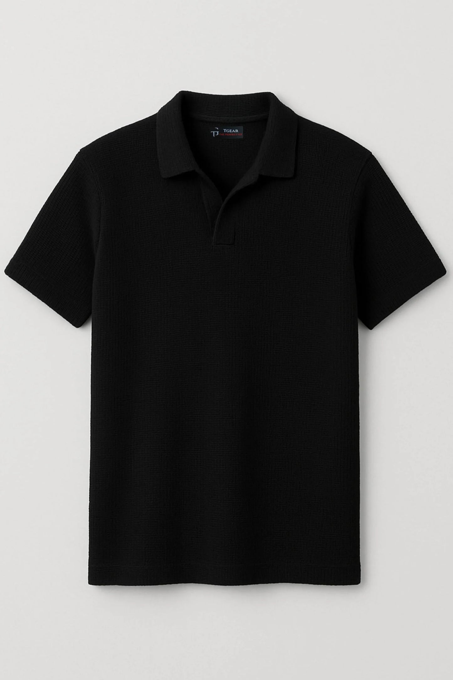 WAFFLE KNIT POLO | BLACK