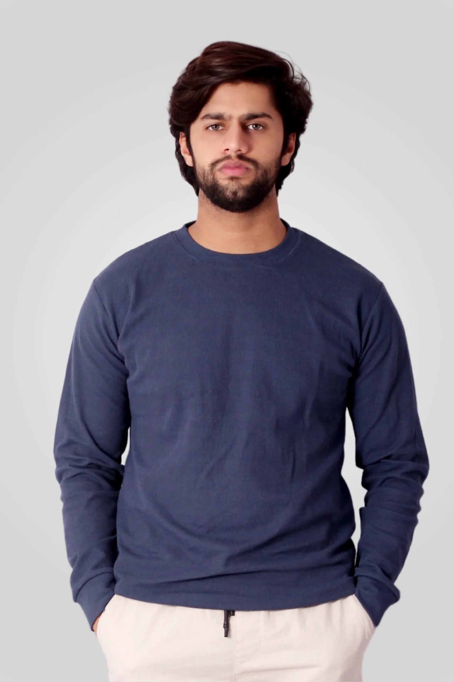 MID BLUE TEXTURED T-SHIRT