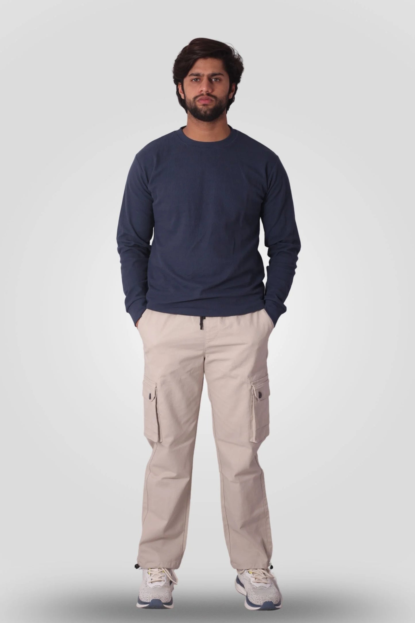 MID BLUE TEXTURED T-SHIRT