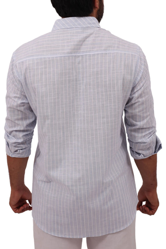LINEN STRIPPED SHIRT | POWDER BLUE/WHITE