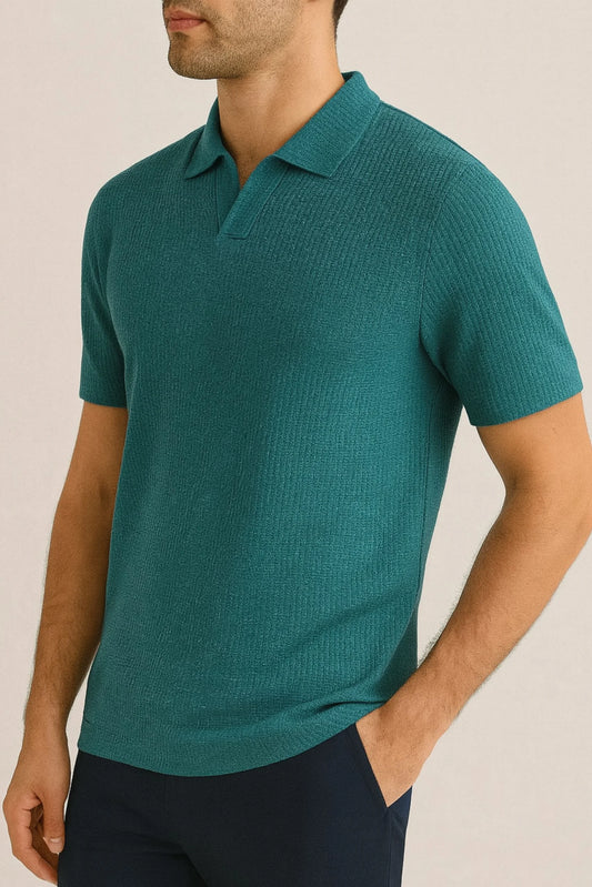 WAFFLE KNIT POLO | SEA GREEN