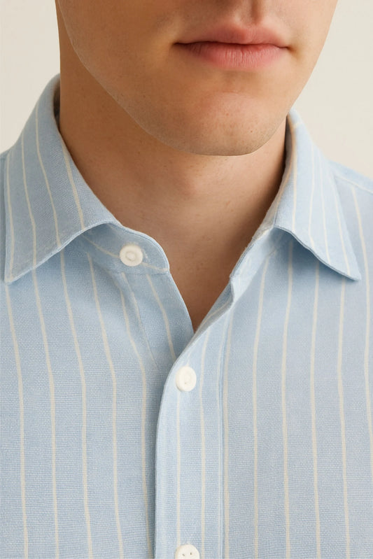 LINEN STRIPPED SHIRT | POWDER BLUE/WHITE