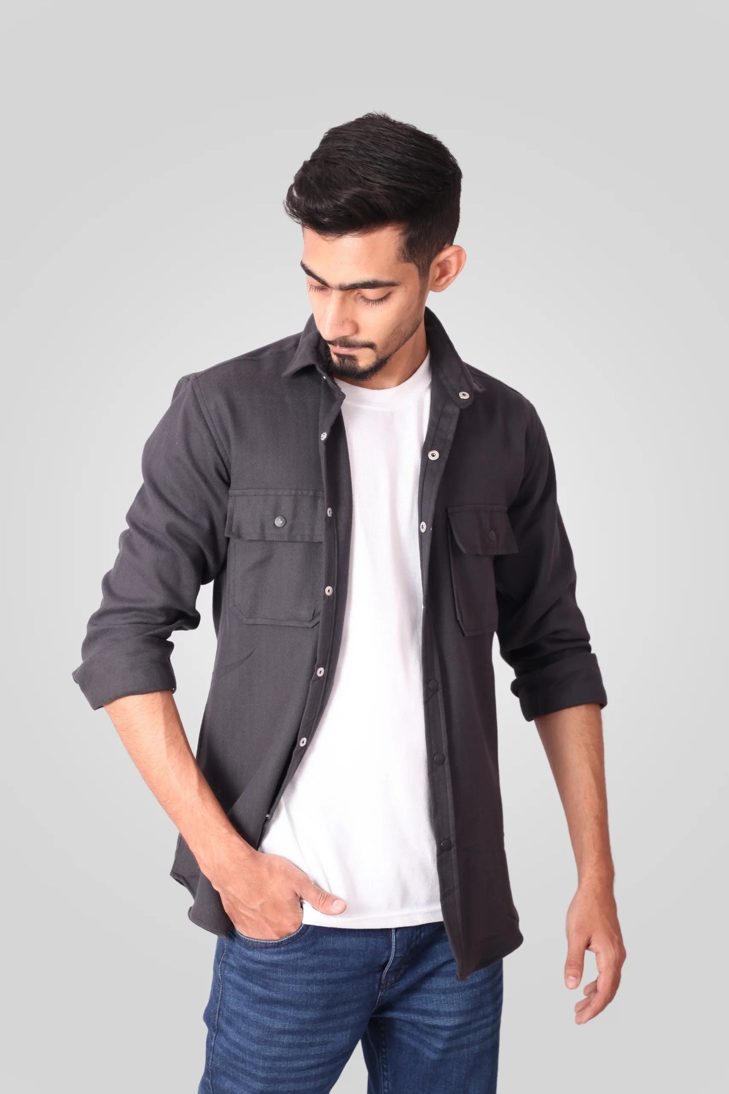 CHARCOAL FLANNEL SHACKET (FS03)