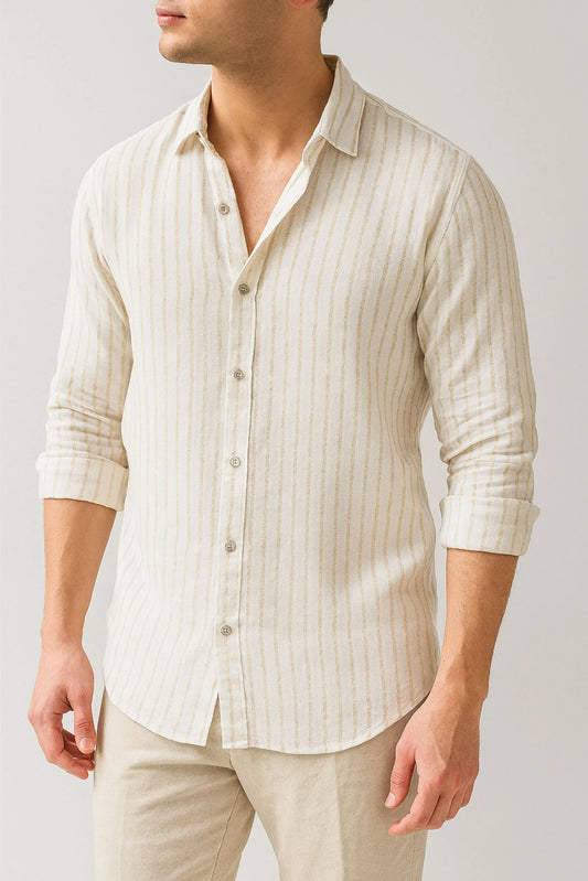 LINEN STRIPED SHIRT | BEIGE/WHITE