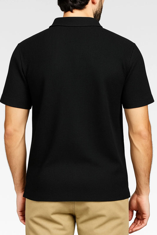 WAFFLE KNIT POLO | BLACK