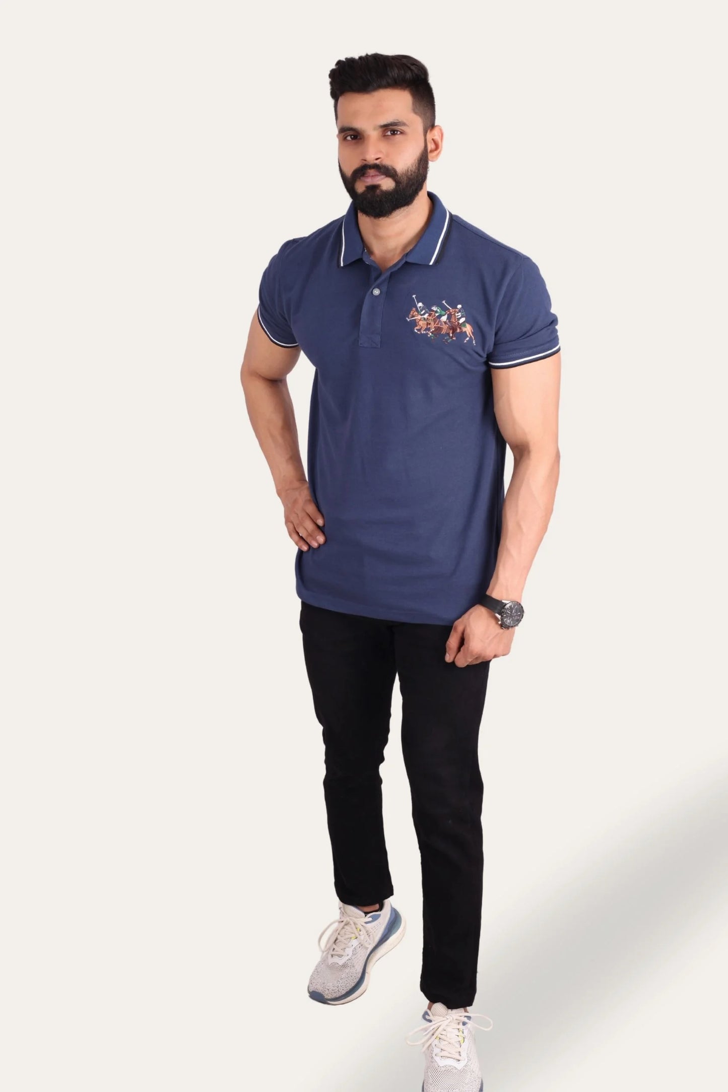 3 PONY POLO | DENIM BLUE