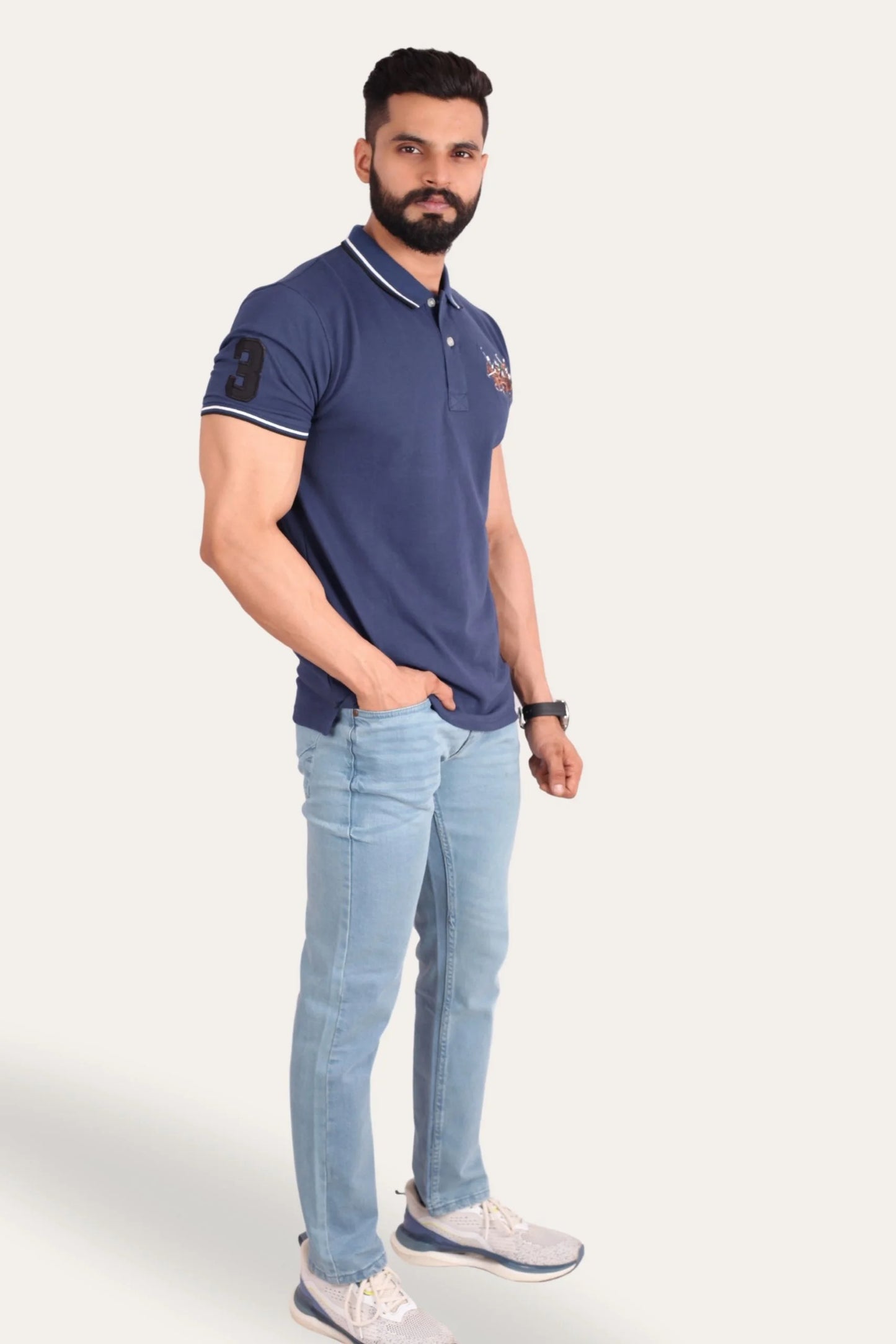 3 PONY POLO | DENIM BLUE