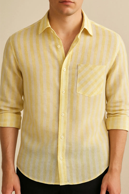LINEN STRIPED SHIRT | LIME YELLOW/WHITE