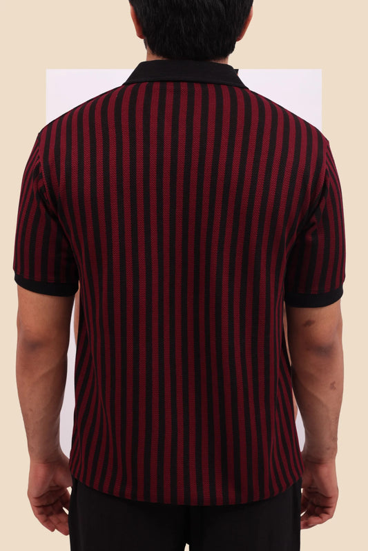 KNITTED POLO | MAROON / BLACK