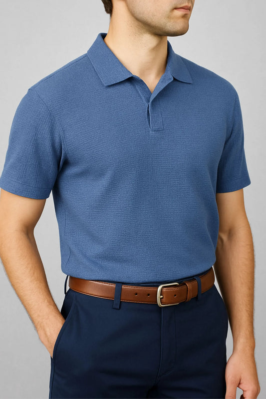 WAFFLE KNIT POLO | SLATE BLUE