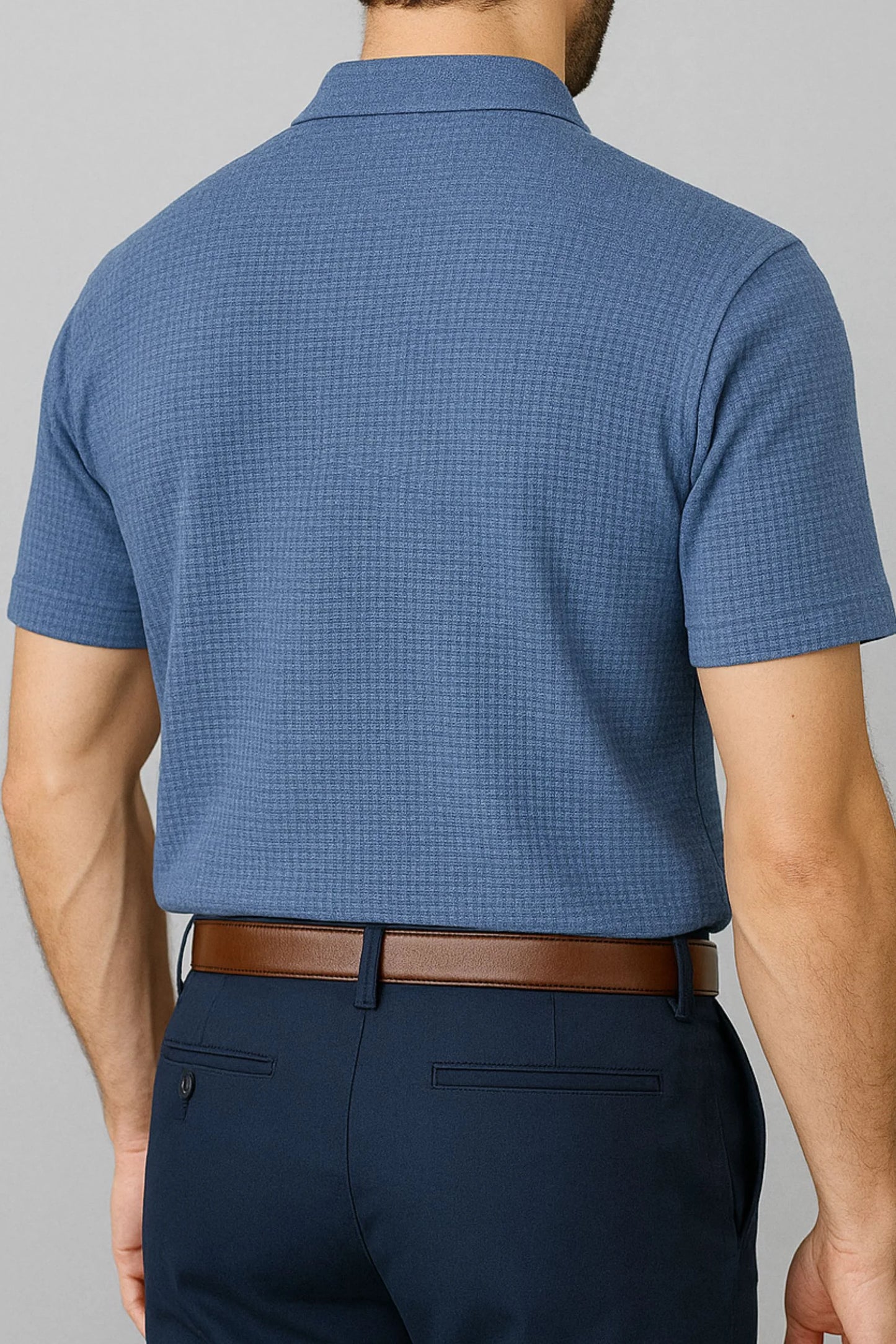 WAFFLE KNIT POLO | SLATE BLUE